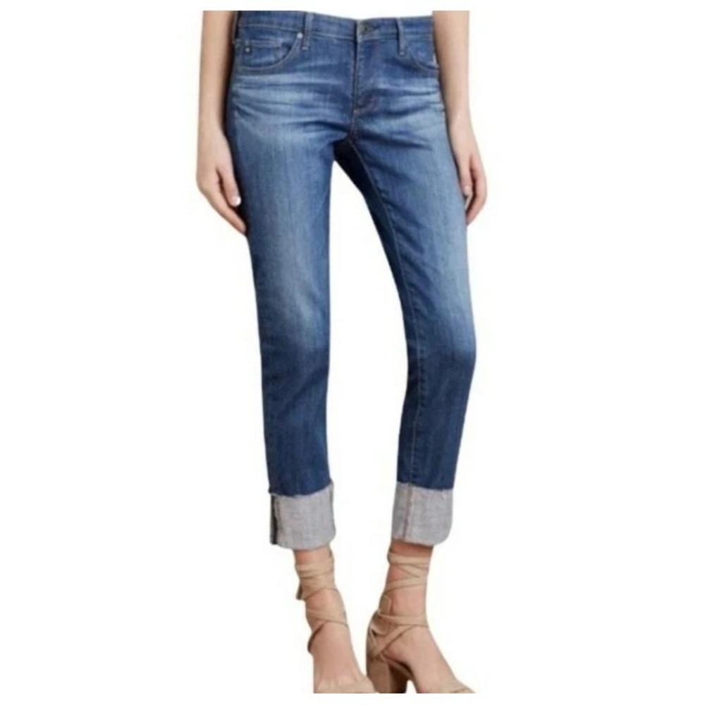 AG Adriano Goldschmeid Stevie Cuff Petite Straight Jean Sz 29P Dark Blue/Stretch